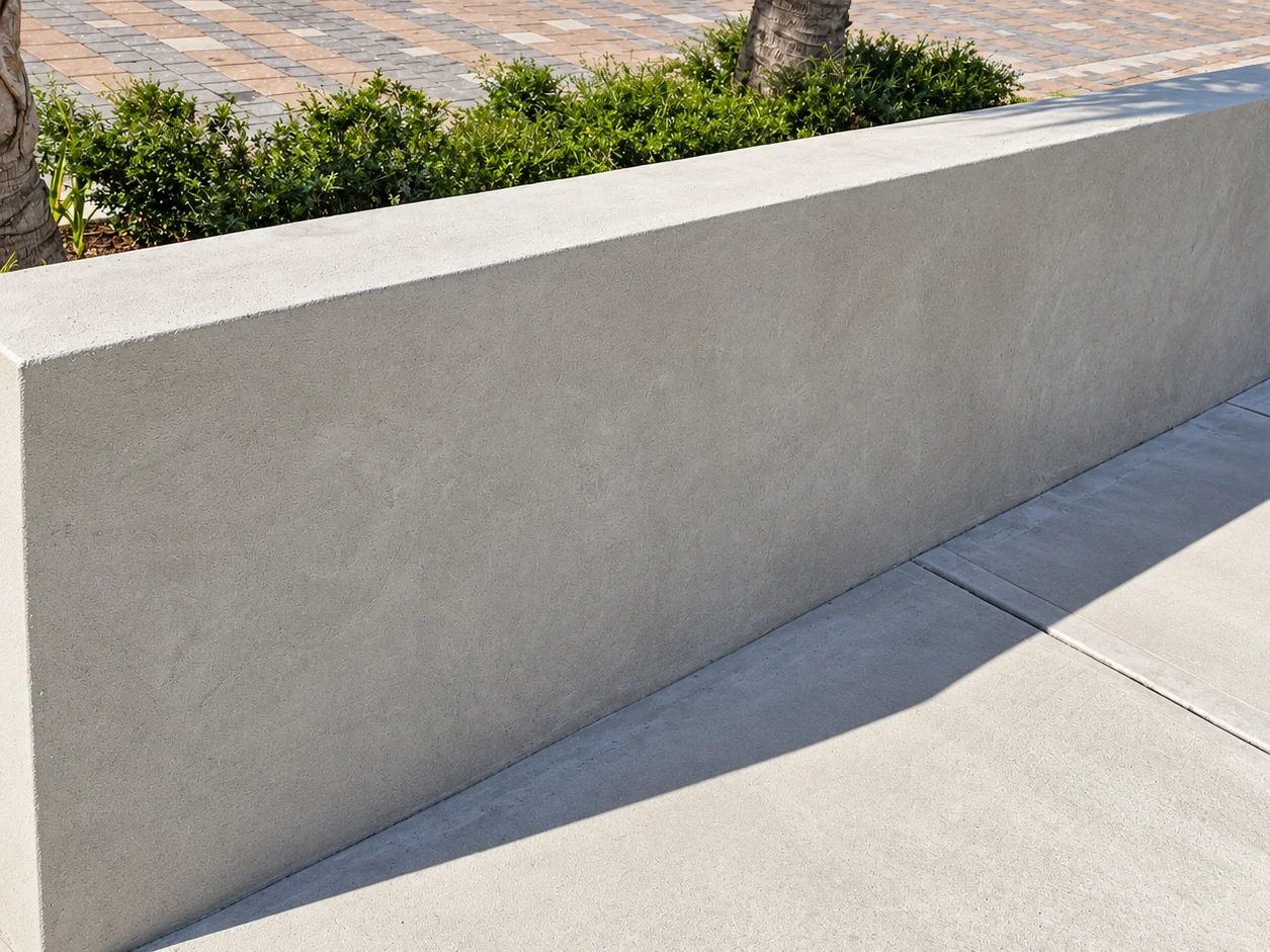 Finished stucco planter wall repair by ZLS Contractors at an apartment community in Maitland FL